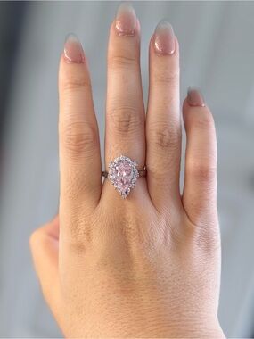 Sterling Silver Teardrop Pink Gemstone Halo Ring